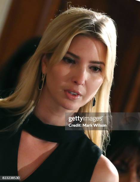 Ivanka Trump attends a news conference held by U.S. President Donald Trump in the East Room of the White House July 26, 2017 in Washington, DC. The...