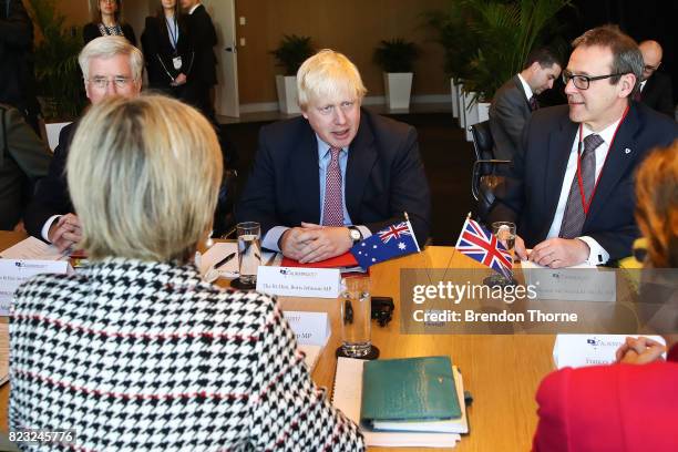 British Foreign Secretary Boris Johnson and Minister for Foreign Affairs, Julie Bishop speak at AUKMIN 2017 on July 27, 2017 in Sydney, Australia....