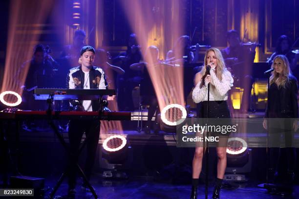 Episode 0712 -- Pictured: Musical Guests Kygo and Ellie Goulding perform "First Time" on July 26, 2017 --