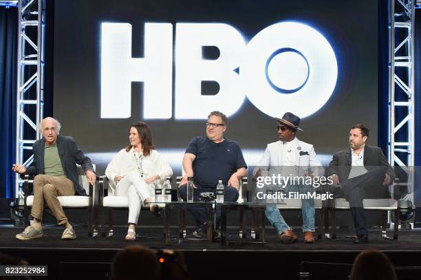 Creator and executive producer Larry David, actors Susie Essman, Jeff Garlin, J.B. Smoove and executive producer Jeff Schaffer speak onstage during...