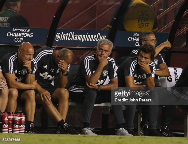 Manager Jose Mourinho of Manchester United watches from the bench during the International Champions Cup 2017 pre-season friendly match between...