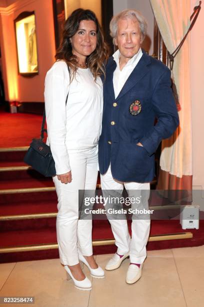 Bernd Herzsprung and his girlfriend Oezlem Schaefer during the Hotel Vier Jahreszeiten summer party 'Eclat Dore' on July 26, 2017 in Munich, Germany.