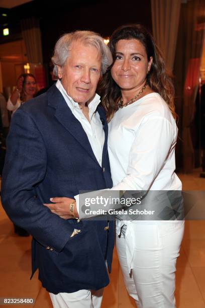 Bernd Herzsprung and his girlfriend Oezlem Schaefer during the Hotel Vier Jahreszeiten summer party 'Eclat Dore' on July 26, 2017 in Munich, Germany.