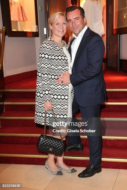 Pregnant Andrea Muehlbauer and her boyfriend Falk Raudies during the Hotel Vier Jahreszeiten summer party 'Eclat Dore' on July 26, 2017 in Munich,...