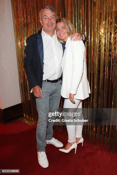 Wolfgang Niersbach and his girlfriend Marion Popp during the Hotel Vier Jahreszeiten summer party 'Eclat Dore' on July 26, 2017 in Munich, Germany.