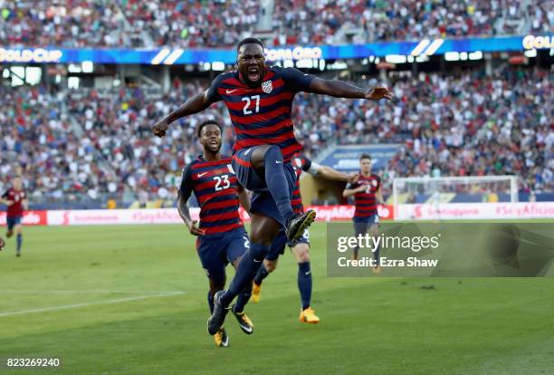 Jozy Altidore of the United States celebrates after scoring a goal against the Jamaica during the 2017 CONCACAF Gold Cup Final at Levi's Stadium on...