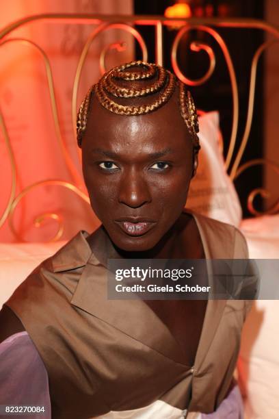 Fashion designer Papis Loveday during the Hotel Vier Jahreszeiten summer party 'Eclat Dore' on July 26, 2017 in Munich, Germany.