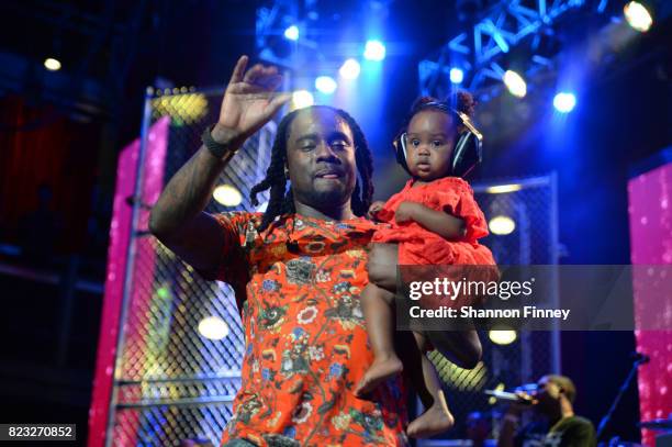 Wale performs onstage with his daughter at the BETX On The Road: DMV Concert at The Fillmore Silver Spring on July 26, 2017 in Silver Spring,...