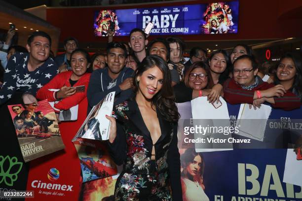 Actress Eiza Gonzalez signs autographs and takes selfies with fans during the "Baby Driver" Mexico City premier at Cinemex Antara Polanco on July 26,...
