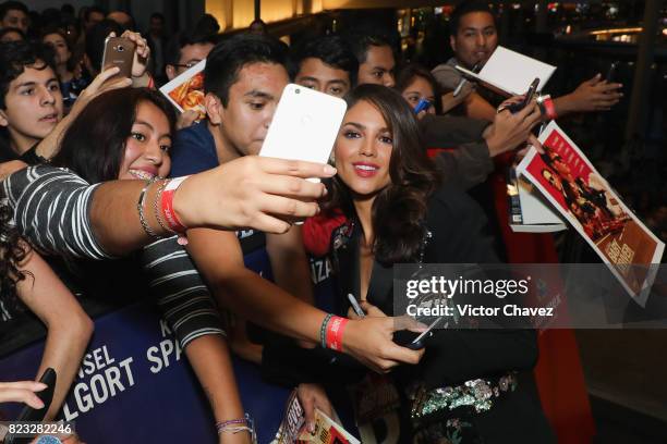 Actress Eiza Gonzalez signs autographs and takes selfies with fans during the "Baby Driver" Mexico City premier at Cinemex Antara Polanco on July 26,...