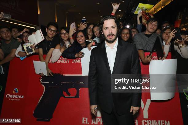 Film director Edgar Wright signs autographs and takes selfies with fans during the "Baby Driver" Mexico City premier at Cinemex Antara Polanco on...