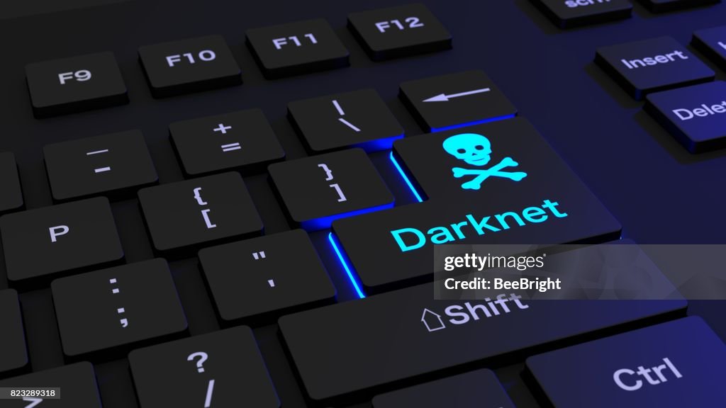 Svart tangentbord med glödande darknet Ange nyckel