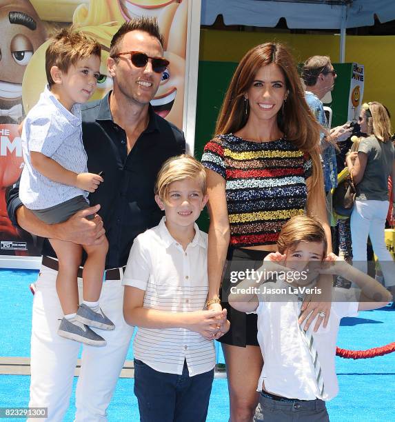 Lydia McLaughlin, husband Doug Mclaughlin and sons Stirling McLaughlin and Maverick McLaughlin attend the premiere of "The Emoji Movie" at Regency...