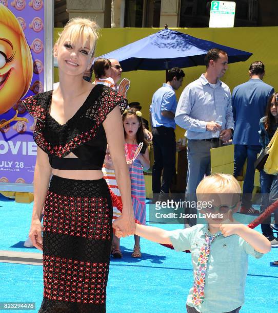 Actress Anna Faris and son Jack Pratt attend the premiere of "The Emoji Movie" at Regency Village Theatre on July 23, 2017 in Westwood, California.