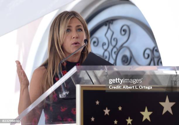 Actress Jennifer Aniston speaks at Jason Bateman's Star ceremony held on The Hollywood Walk Of Fame on July 26, 2017 in Hollywood, California.