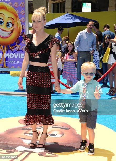 Actress Anna Faris and son Jack Pratt attend the premiere of "The Emoji Movie" at Regency Village Theatre on July 23, 2017 in Westwood, California.