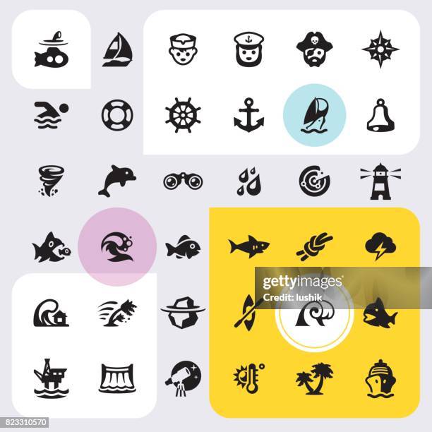 maritime affairs - icons set - submarine icon stock illustrations