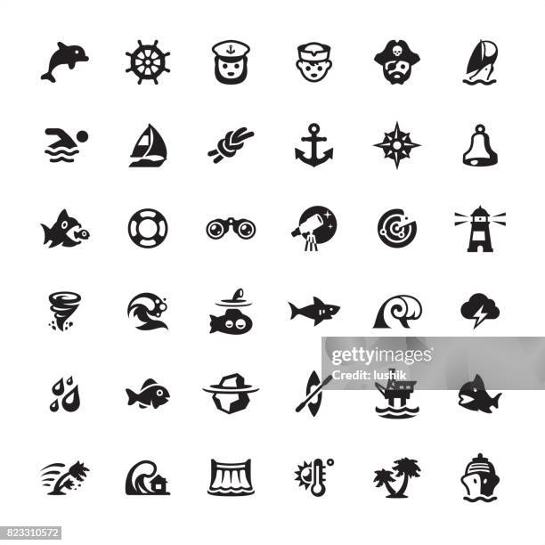 seafaring icons set - submarine icon stock illustrations