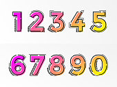 Font numbers set numeral letters vector gradient color line