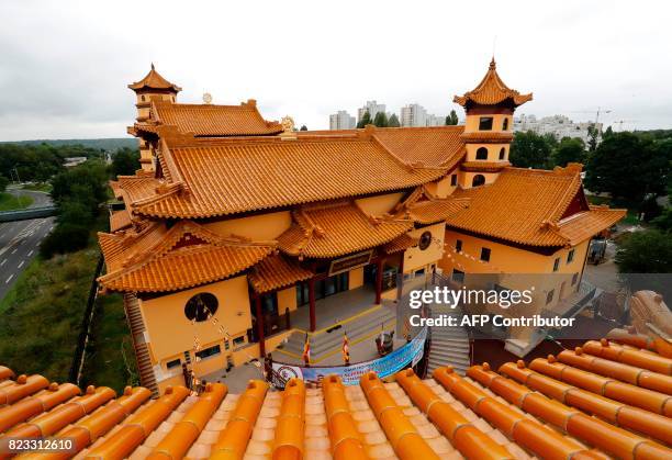 Picture taken on July 25, 2017 shows the 'biggest pagoda in Europe' during a seminar of the Vietnamese congregation gathering Buddhists coming from...