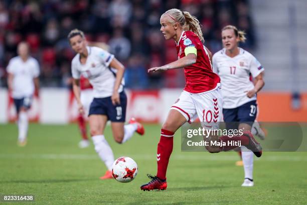 Pernille Harder of Denmark controls the ball during the Group A match between Norway and Denmark during the UEFA Women's Euro 2017 at Stadion De...