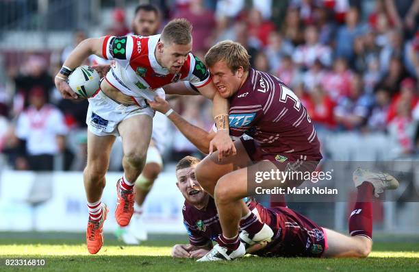 Matthew Dufty of the Dragons runs the ball during the round 20 NRL match between the St George Illawarra Dragons and the Manly Sea Eagles at WIN...