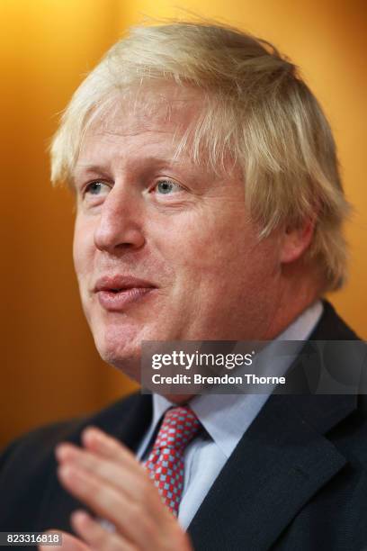 British Foreign Secretary, Boris Johnson attends a press conference on July 27, 2017 in Sydney, Australia. The British Foreign Secretary and former...