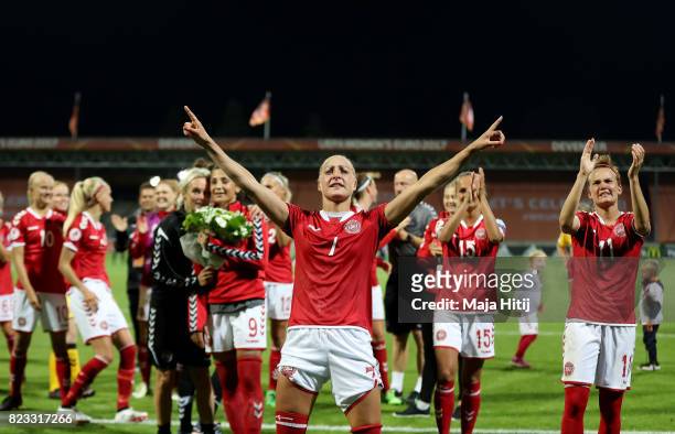 Sanne Troelsgaard of Denmark celebrates after the Group A match between Norway and Denmark during the UEFA Women's Euro 2017 at Stadion De...