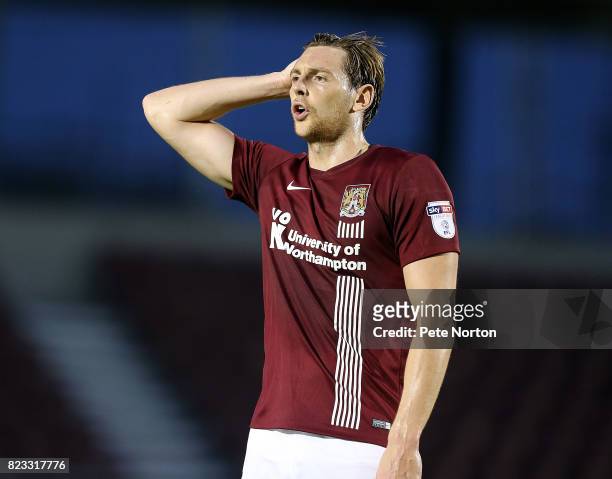 Ash Taylor of Northampton Town in action during the Pre-Season Friendly match between Northampton Town and Derby County at Sixfields on July 25, 2017...