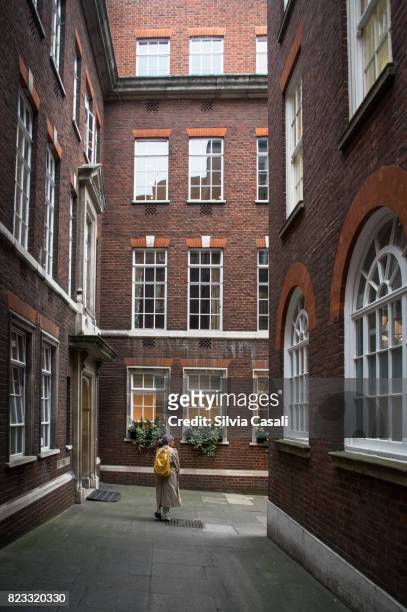 tourist walking on a brick alley in london - silvia casali stock-fotos und bilder