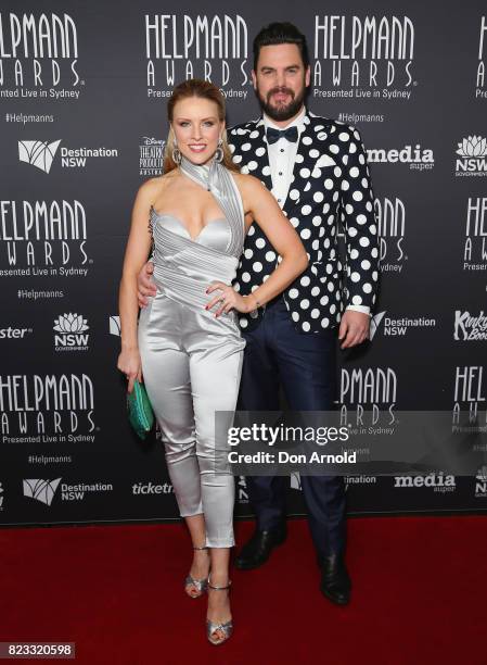Kirby Burgess and Ben Mingay arrive ahead of the 17th Annual Helpmann Awards at Lyric Theatre, Star City on July 24, 2017 in Sydney, Australia.