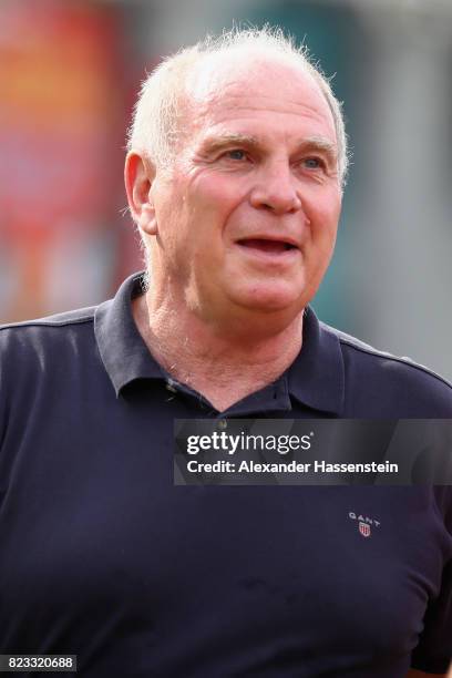 Uli Hoeness, President of FC Bayern Muenchen attends the FC Bayern International Fanclub Tournament at Singapore Padang Field at the Singapore...