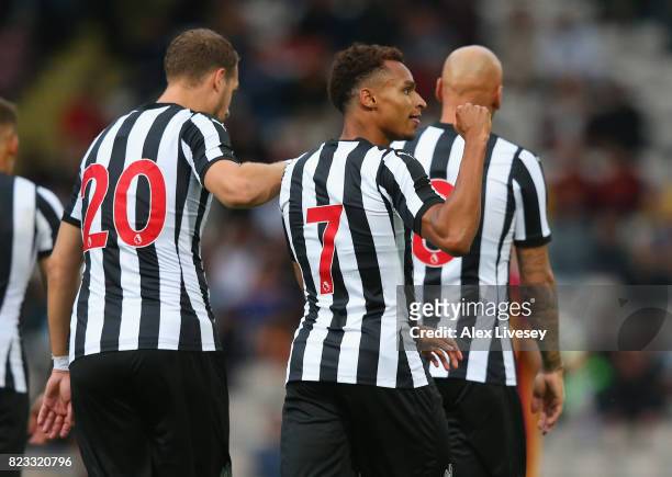 Jacob Murphy of Newcastle United celebrates after scoring the second goal during a pre-season friendly match between Bradford City and Newcastle...