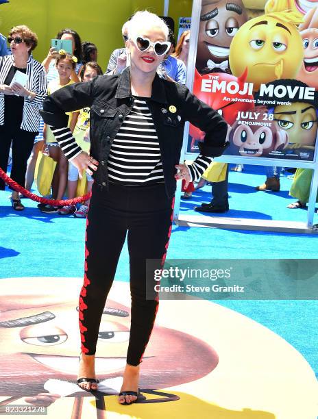 Christina Aguilera arrives at the Premiere Of Columbia Pictures And Sony Pictures Animation's "The Emoji Movie" at Regency Village Theatre on July...
