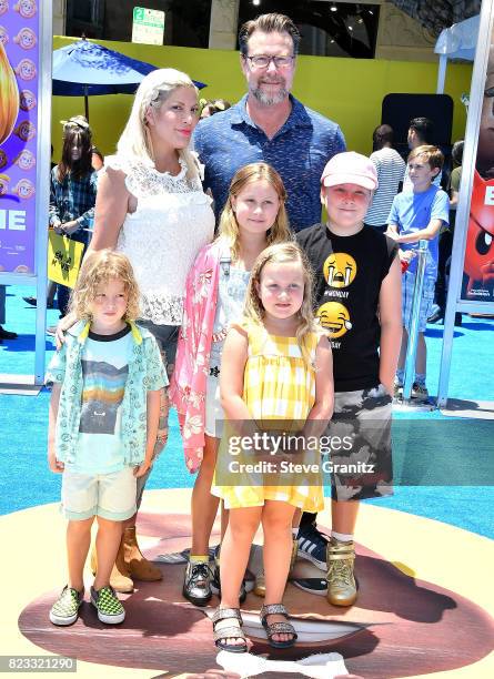 Tori Spelling arrives at the Premiere Of Columbia Pictures And Sony Pictures Animation's "The Emoji Movie" at Regency Village Theatre on July 23,...