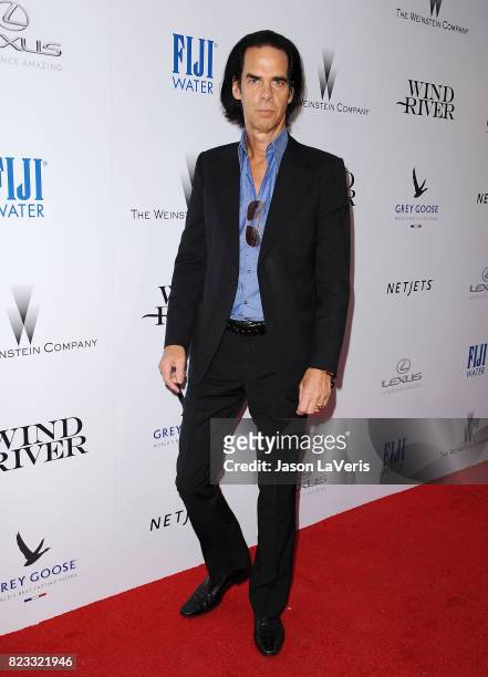 Musician Nick Cave attends the premiere of "Wind River" at The Theatre at Ace Hotel on July 26, 2017 in Los Angeles, California.