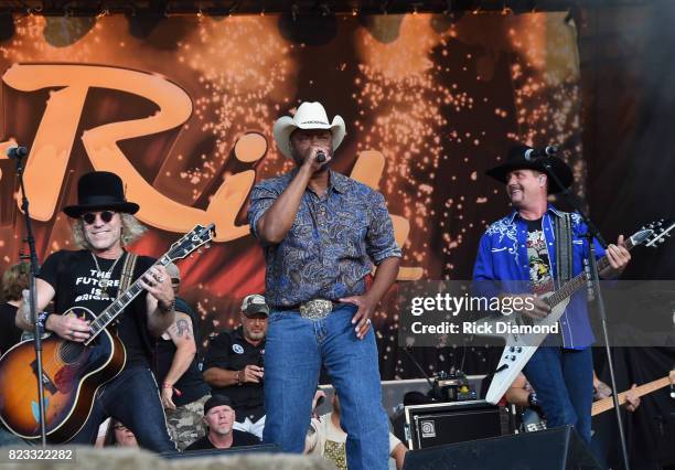 Cowboy Troy joins Big Kenny and John Rich of Big and Rich performs during Country Thunder - Day 4 on July 23, 2017 in Twin Lakes, Wisconsin.