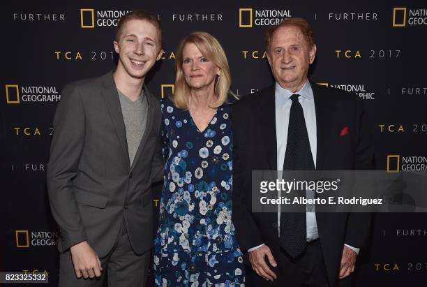 Actor Joey Luthman, author Martha Radatz and producer Mike Medavoy attend the 2017 Summer TCA Tour National Geographic Party at The Waldorf Astoria...