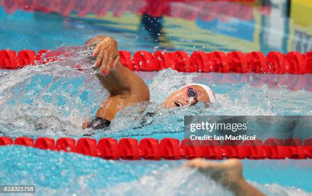 Katerine Savard of Canada competes in the heats of the women's 200m Freestyle during day twelve of the FINA World Championships at the Duna Arena on...