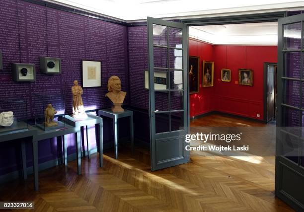 Maison de Balzac - a house museum in the former residence of French novelist Honore de Balzac . Pictured: an exhibion of different portraits of the...