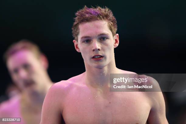 Duncan Scott of Great Britain competes in the Men's 100m Freestyle semi final on day eleven of the FINA World Championships at the Duna Arena on July...