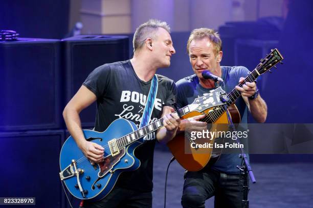 Sting and his son Joe Sumner perform on stage during the Thurn & Taxis Castle Festival 2017 on July 22, 2017 in Regensburg, Germany.