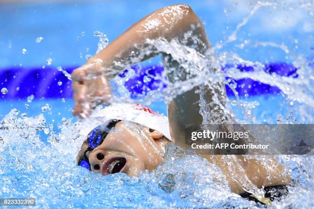 China's Ai Yanhan competes in a women's 100m freestyle heat during the swimming competition at the 2017 FINA World Championships in Budapest, on July...