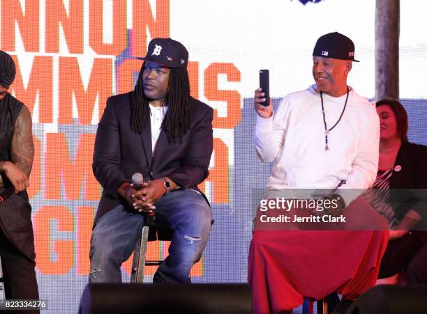 Shaka Senghor and Russell Simmons on stage during VAN JONES WE RISE TOUR powered by #LoveArmy at Hollywood Palladium on July 26, 2017 in Los Angeles,...