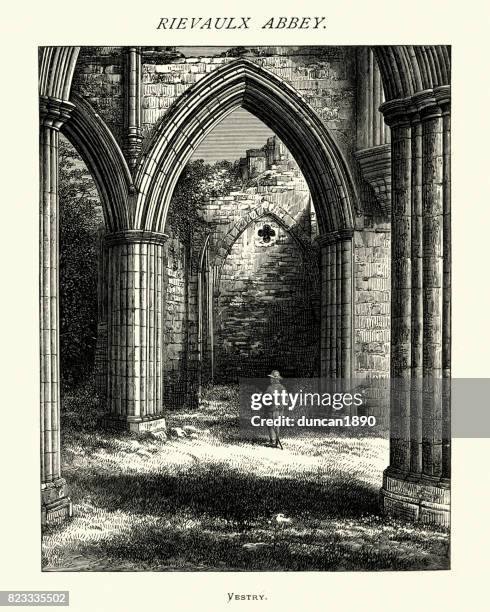 ilustraciones, imágenes clip art, dibujos animados e iconos de stock de abadía de rievaulx, junta parroquial, yorkshire del norte, siglo xix - rievaulx abbey