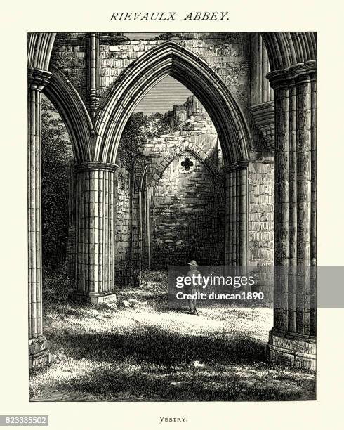 rievaulx abbey, vestry, north yorkshire, 19th century - rievaulx abbey stock illustrations