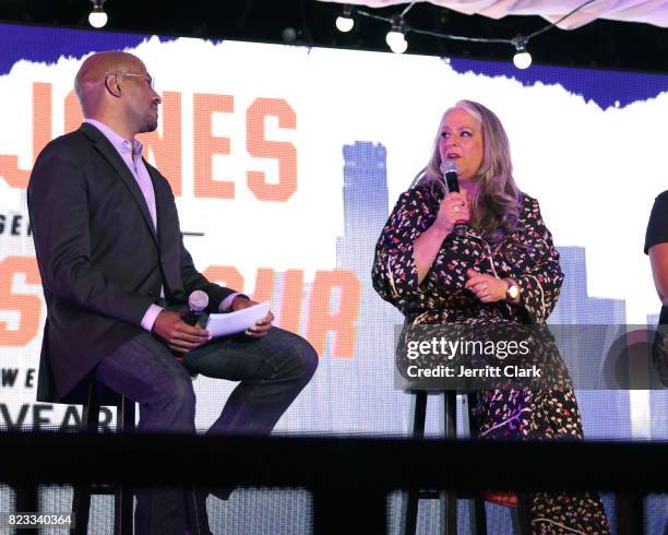 Van Jones and Marta Kauffman speak during VAN JONES WE RISE TOUR powered by #LoveArmy at Hollywood Palladium on July 26, 2017 in Los Angeles,...