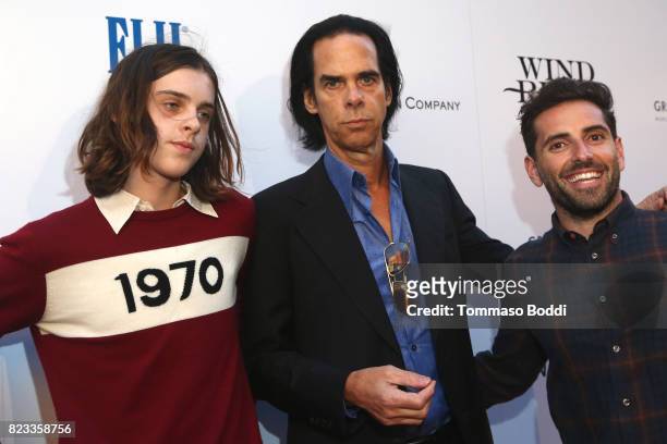 Musician Nick Cave and guests attend the "Wind River" Los Angeles Premiere presented in partnership with FIJI Water at Ace Hotel Los Angeles on July...