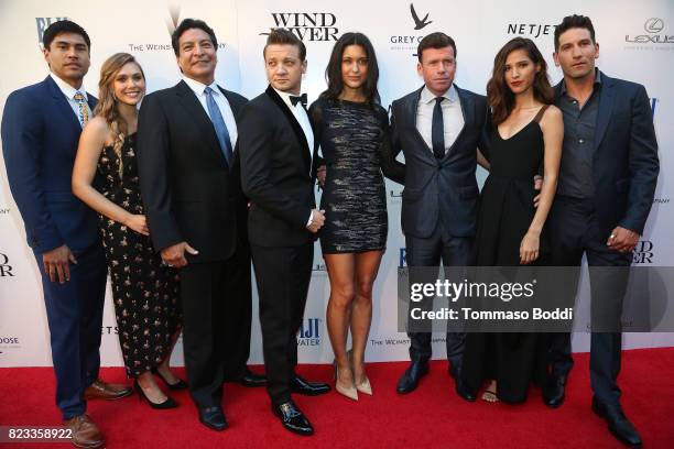 The cast attend the "Wind River" Los Angeles Premiere presented in partnership with FIJI Water at Ace Hotel Los Angeles on July 26, 2017 in Los...