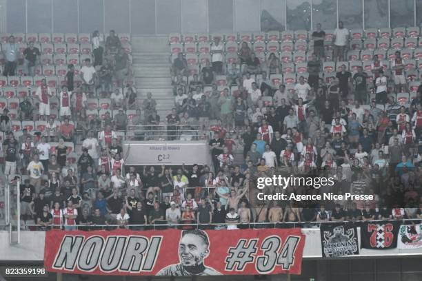 Fans of Ajax during the UEFA Champions League Qualifying match between Nice and Ajax Amsterdam at Allianz Riviera Stadium on July 26, 2017 in Nice,...